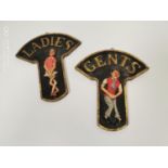 Ladies & Gent's painted wooden door signs.