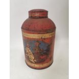 Early 20th. C. painted tin tea bin.