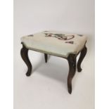 19th C. rosewood foot stool with cabriole legs and celtic design upholstery {40 cm H x 52 cm W x 40