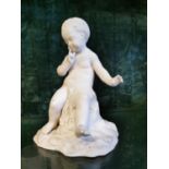 19th C. alabastar figure of a Boy {24 cm H x 16 cm W x 13 cm D}.