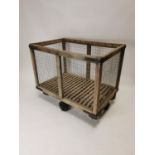 Early 20th C. oak and metal factory trolley {84 cm H x 102 cm W x 66 cm D}.