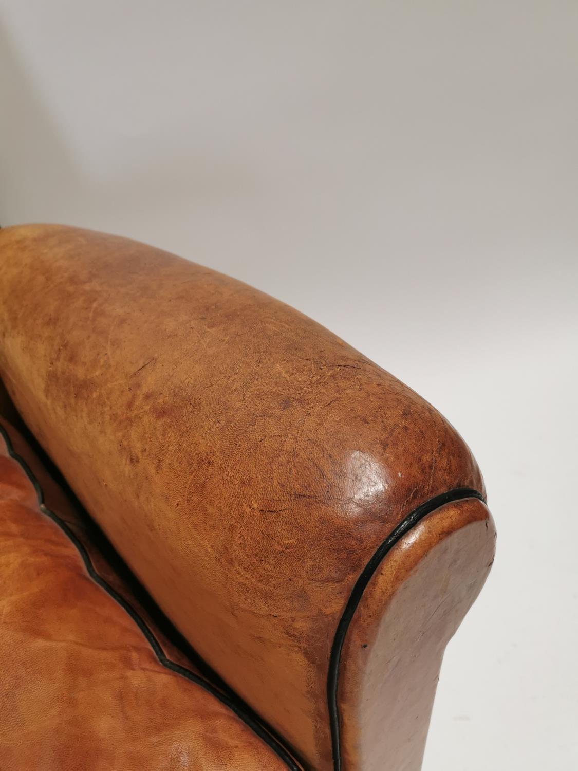 Exceptional quality Art Deco tanned leather club chair- the match of lot 210 {82 cm H x 77 cm W x 76 - Image 3 of 6