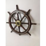 19th C. oak and brass ship's wheel {101 cm Dia. x 8 cm D}.