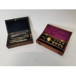 19th C. compass set in original rosewood box and SIKE'S HYDROMETER BUSS, LONDON in original mahogany