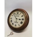 Early 20th C. oak painted dial station clock {13 cm H x 36 cm Dia.}.