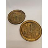 Pair of gilded bronze wall plaques depicting London scenes {30 cm Dia.}.