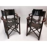 Set of four unusual mahogany and leather folding Director's chairs. (One with damage). {91 cm H x 53