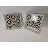 Pair of vintage painted fretwork mirrors. {66 cm H x 65 cm W}.