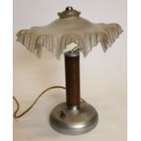 Art Deco chrome and oak lamp