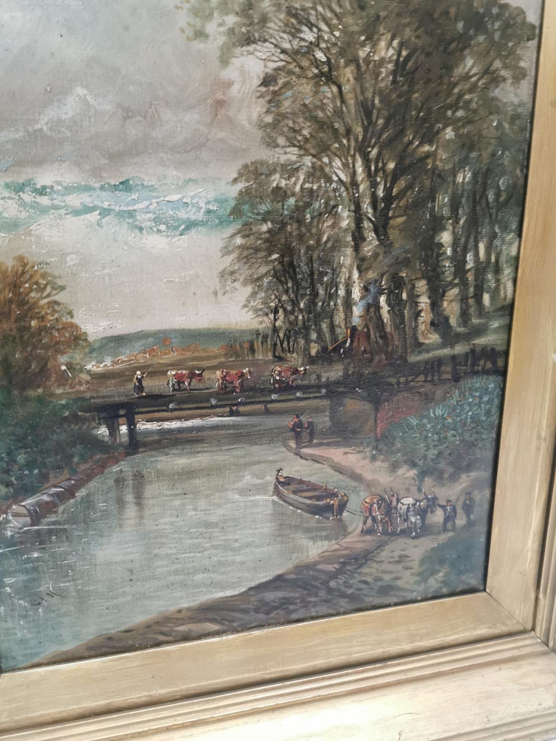 Gilt frame oil on canvas 'Afternoon on the Glasgow and Coatbridge Canal' scene. - Image 2 of 4