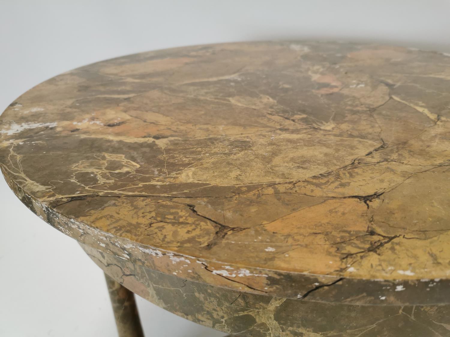 Late 19th C. marbleised pine centre table on turned legs {70 cm H x 85 cm Dia}. - Image 3 of 4