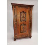 Good quality 19th. C. pine hand painted cupboard the single door decorated with floral panels {193 c