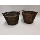 Two early 20th C. wicker laundry baskets {50 cm H x 55 cm Dia.}.