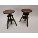 Two early 20th C. revolving artist stools {53 cm H x 42 cm Dia and 38 cm Dia}.