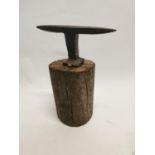 19th C. Smiths tin anvil on wooden block {41 cm H x 29 cm W x 18 cm D}.