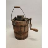 Early 20th. C. pine and metal ice cream maker.