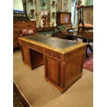 19th C. mahogany pedestal desk with inset leather top and fitted draws {80 cm H x 157 cm W x 72 cm D