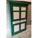 19th. C. Irish painted pine four door cupboard. {196 cm h x 133 cm L x 40cm D}.