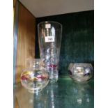 Collection of three retro glass vases - one large and two smaller ones.