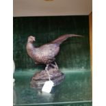 Bronze model of pheasant on marble base.