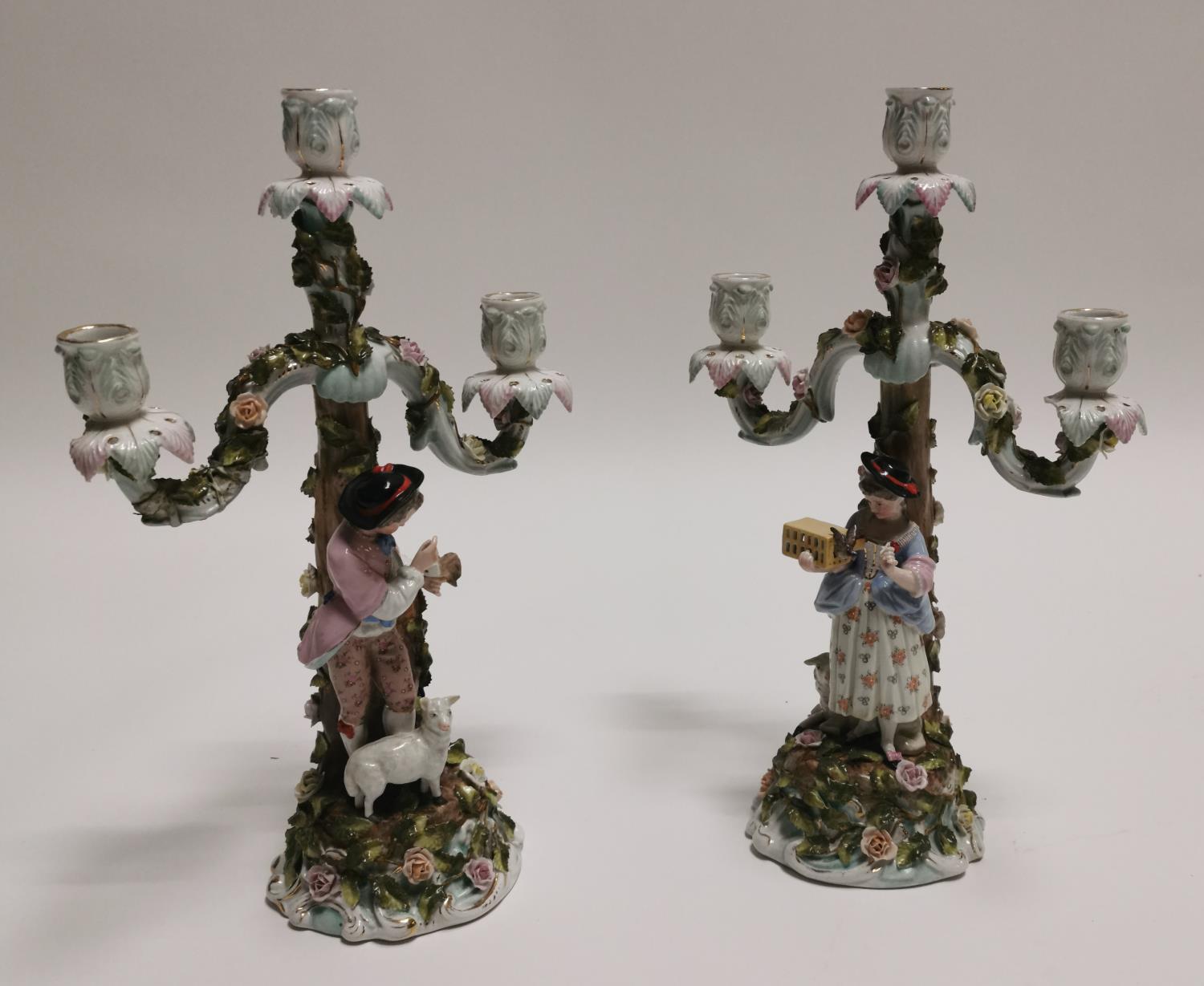 Pair of 19th C. German ceramic candelabras.