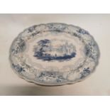 Large blue and white joint dish depicting British Rivers.