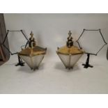 Pair of brass lanterns with original brackets. {84 cm H x 65 cm L x 85 cm D}.