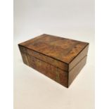 19th. C. burr walnut writing box with brass mounts {15 cm H x 35 cm W x 23 cm D}.