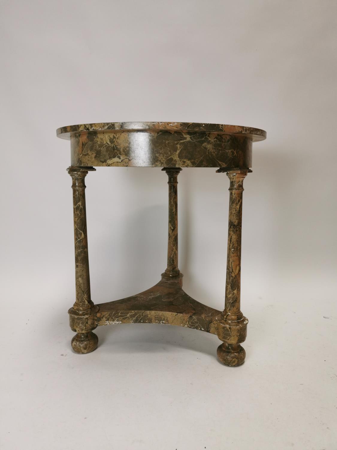 Late 19th C. marbleised pine centre table on turned legs {70 cm H x 85 cm Dia}. - Image 2 of 4