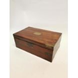 Early 19th C. mahogany and brass campaign writing box inscribed J.P. Bolding {16 cm H x 40 cm W x 24