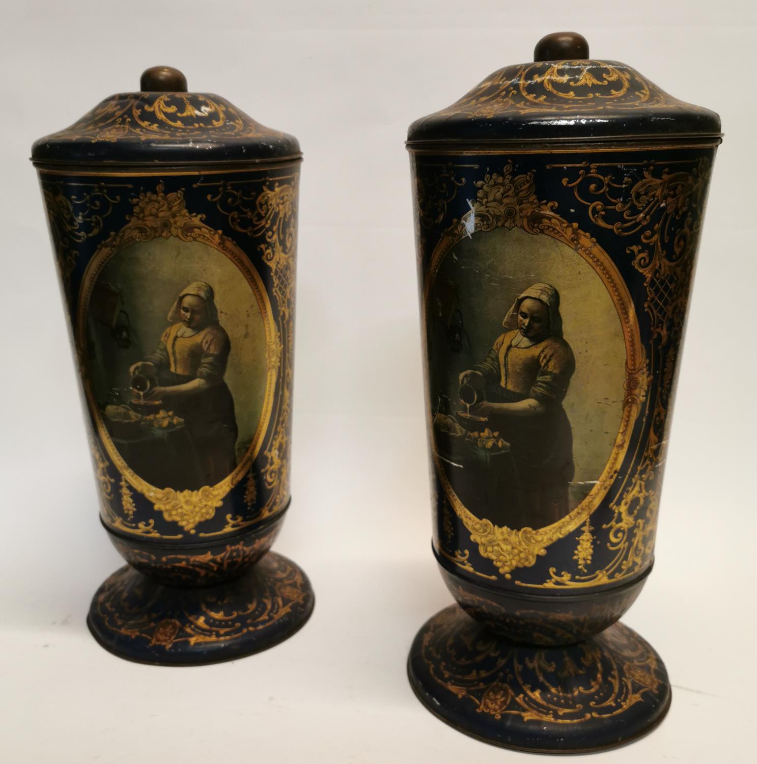 Two early 20th C. hand painted Victorian sweet tins.