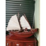 Carved mahogany Chinese model of a Gallion ship {85 cm H x 103 cm W x 36 cm D}.