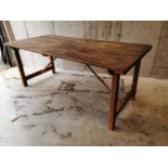 Early 20th. C. pine trestle table. {72 cm H x 180 cm Lx 84 cm D}.