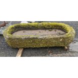 19th. C. sandstone oval trough. {28 cm H x 152 cm L x 71 cm D}.