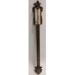 19th. C. carved oak stick barometer.