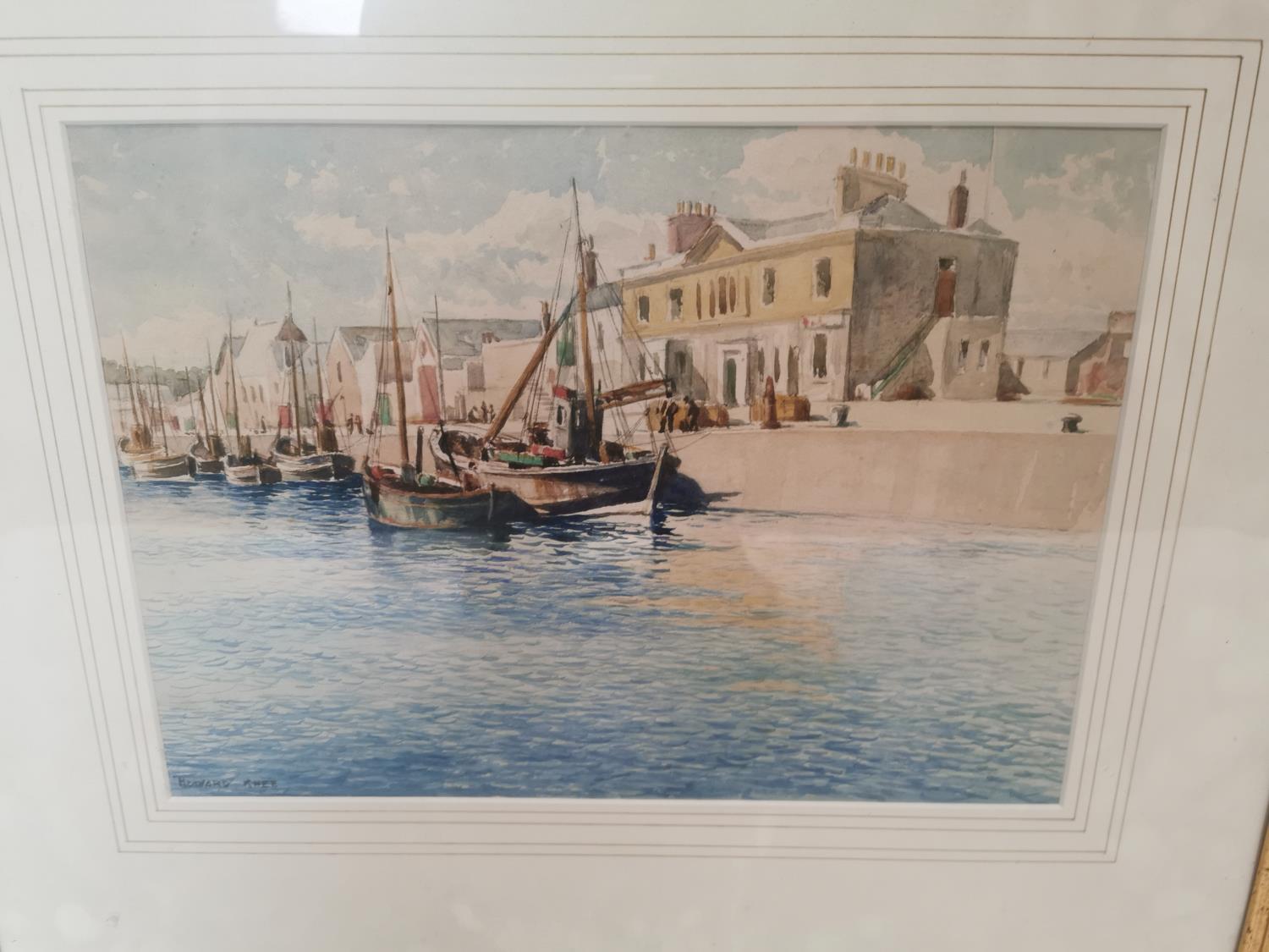 Framed watercolour of Harbour scene. - Image 2 of 2