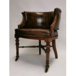Good quality 19th C. mahogany desk chair on brass casters.