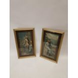 Pair of coloured prints - The Loves in gilt frames {78 cm H x 47 cm W each}.