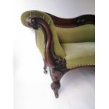 Good quality 19th. C. mahogany upholstered sofa with carved pear and leaf decoration on cabriole leg