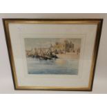 Framed watercolour of Harbour scene.