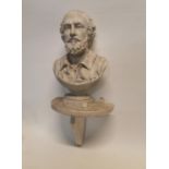 19th C. plaster bust of Shakepeare on painted pine plinth {54 cm H x 24 cm W x 15 cm D}.