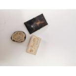 19th C. ivory card box, orinental ivory pin cushion and tortoise shell cardbox