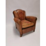 Exceptional quality Art Deco tanned leather club chair- the match of lot 210 {82 cm H x 77 cm W x 76