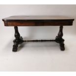 Exceptional quality William IV rosewood library table on fluted supports. {73 cm H x 142 cm L x75 cm