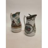 Two 19th C. transfer water jugs {21 cm H and 19 cm H}.