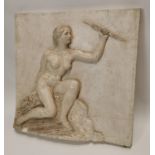 19th C. plaster wall plaque depicting Lady Warrior.
