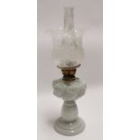 19th. C. milk glass lamp with original etched glass tulip shade..