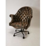 Good quality hand dyed leather office chair on chrome base. {109 cm H x 83 cm W x 73 cm D}.