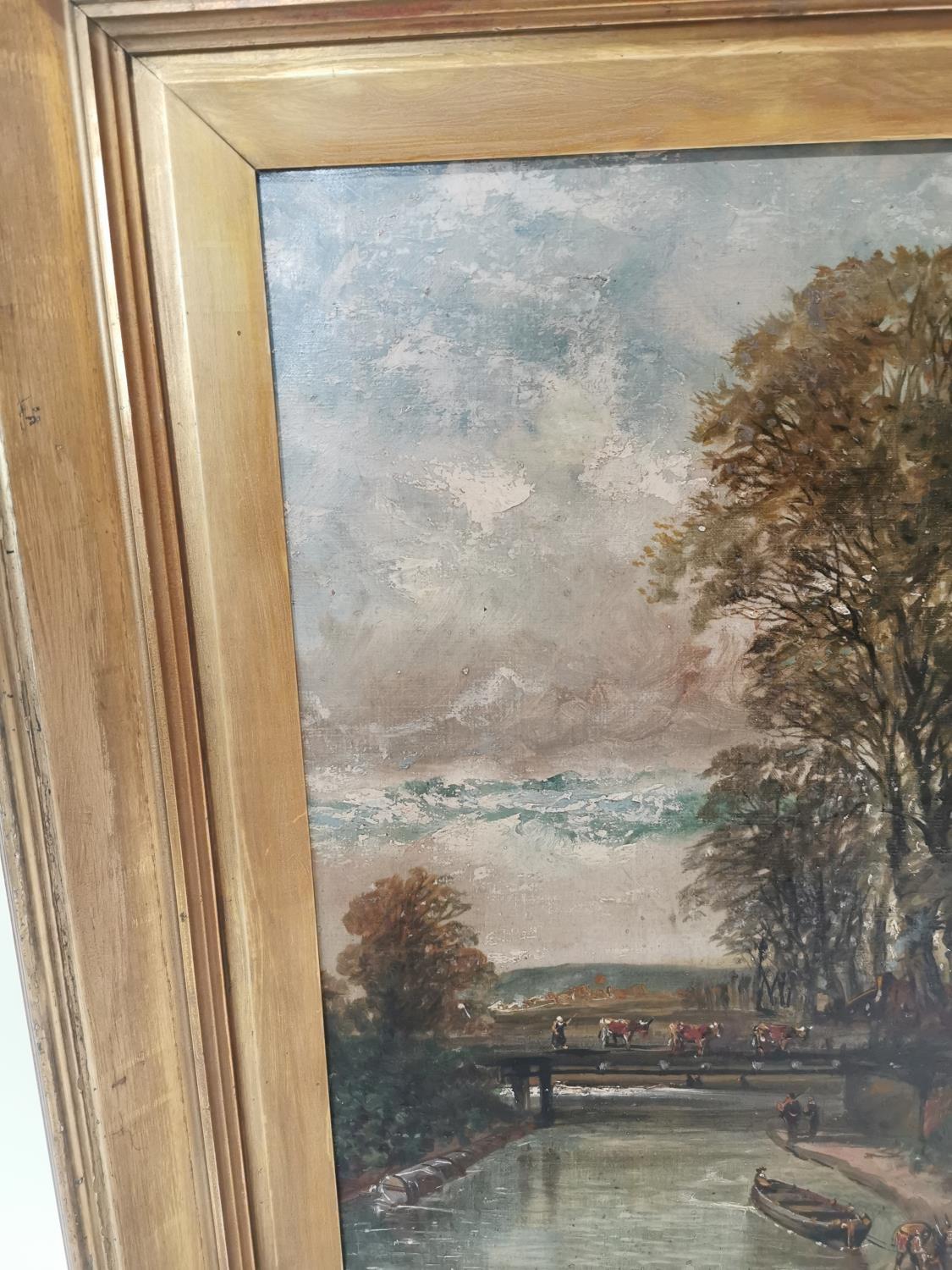 Gilt frame oil on canvas 'Afternoon on the Glasgow and Coatbridge Canal' scene. - Image 4 of 4