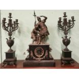 19th C. three piece slate and spelter clock garniture.